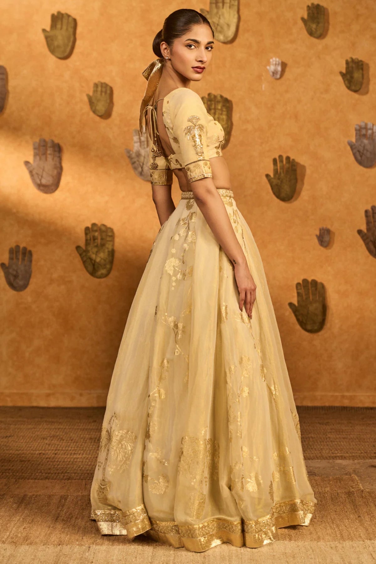 Ivory Sakura Tissue Lehenga Set