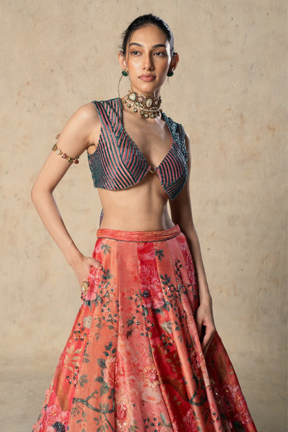 Printed Tissue Lehenga Set