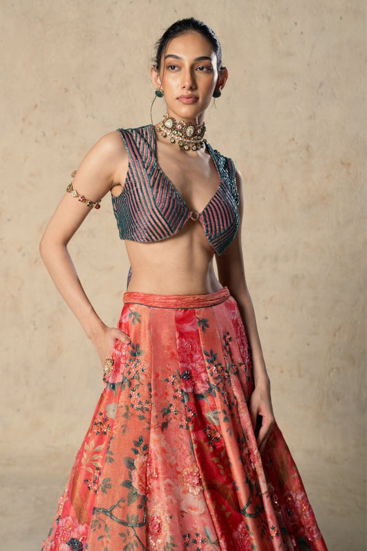 Printed Tissue Lehenga Set