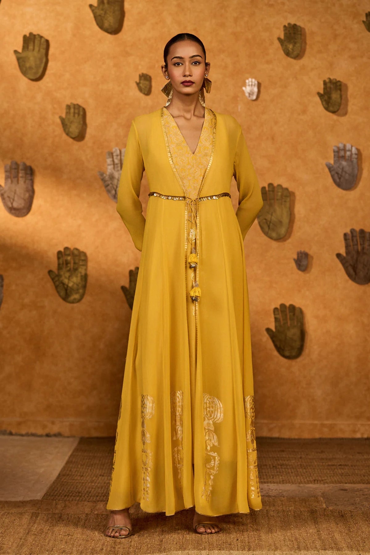 Spiced Ochre Pop Pendant Anarkali Set