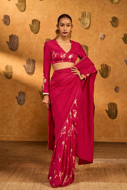 Pink Crane Dawn Saree