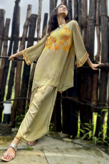 Yellow Crepe Embroidered Co-Ord Set