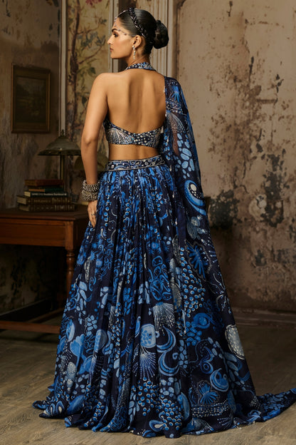 NAVY BLUE PRINTED & HIGHLIGHTED LEHENGA SET