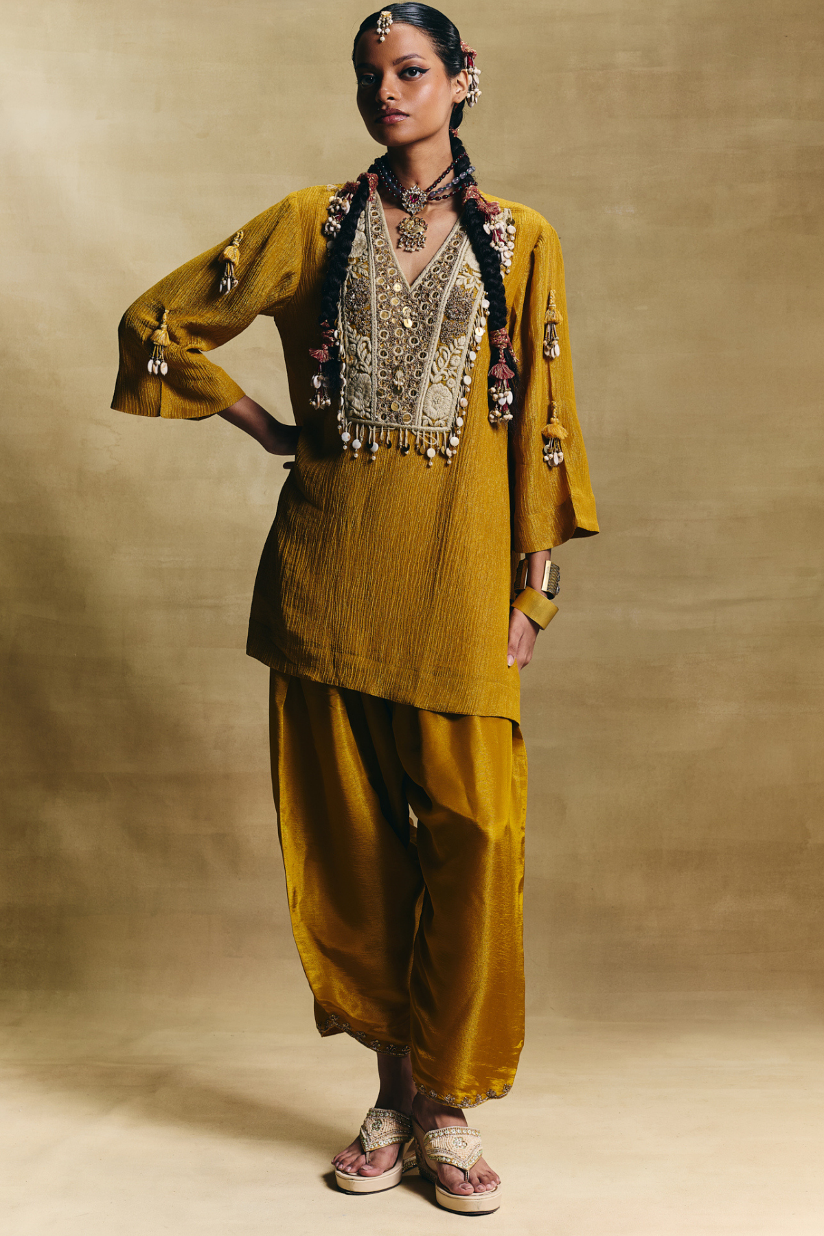 Mustard straight kurta & salwar