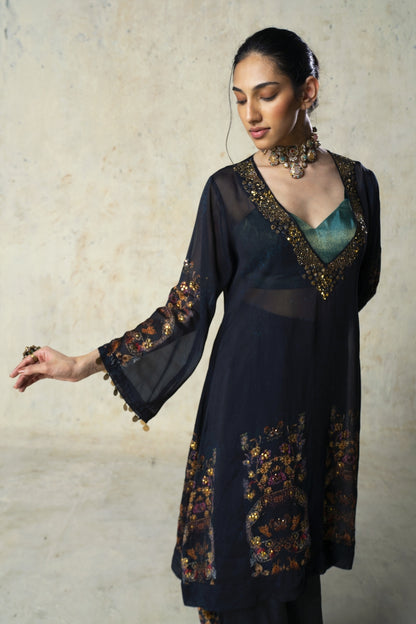 Printed Black Pant Set