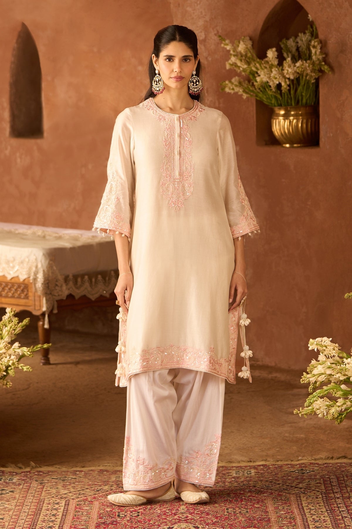 Hani - Daisy Ivory With Pink A-line Kurta With Salwar And Dupatta
