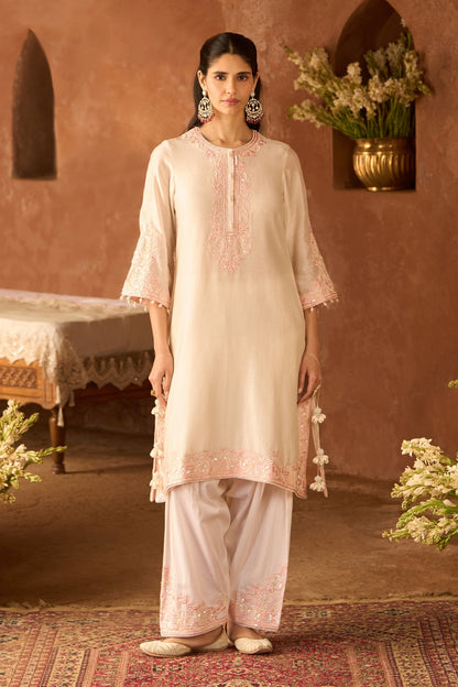 Hani - Daisy Ivory With Pink A-line Kurta With Salwar And Dupatta
