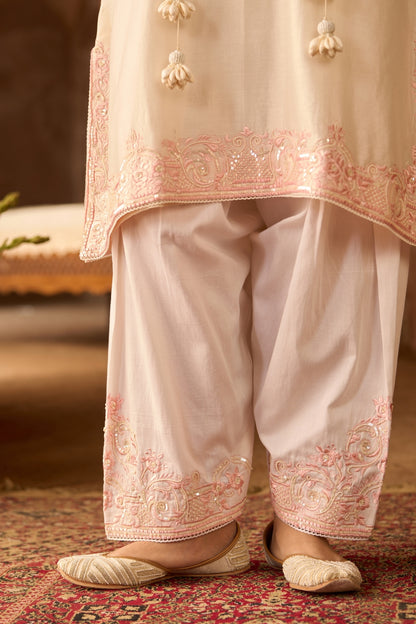 Hani - Daisy Ivory With Pink A-line Kurta With Salwar And Dupatta