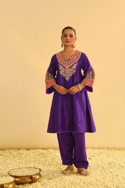 Mehrish - Purple Short Kalidaar Choga with Salwar