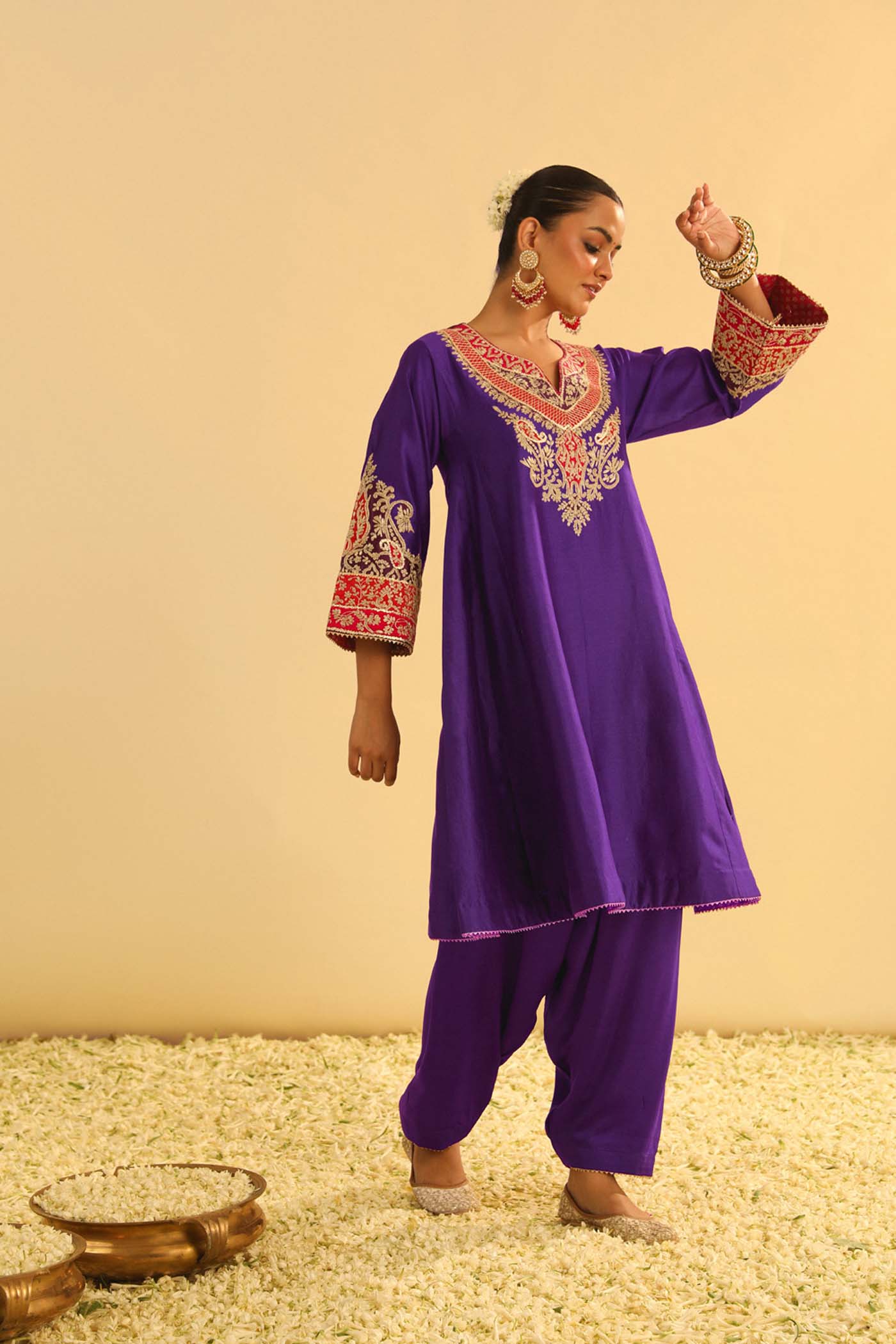 Mehrish - Purple Short Kalidaar Choga with Salwar