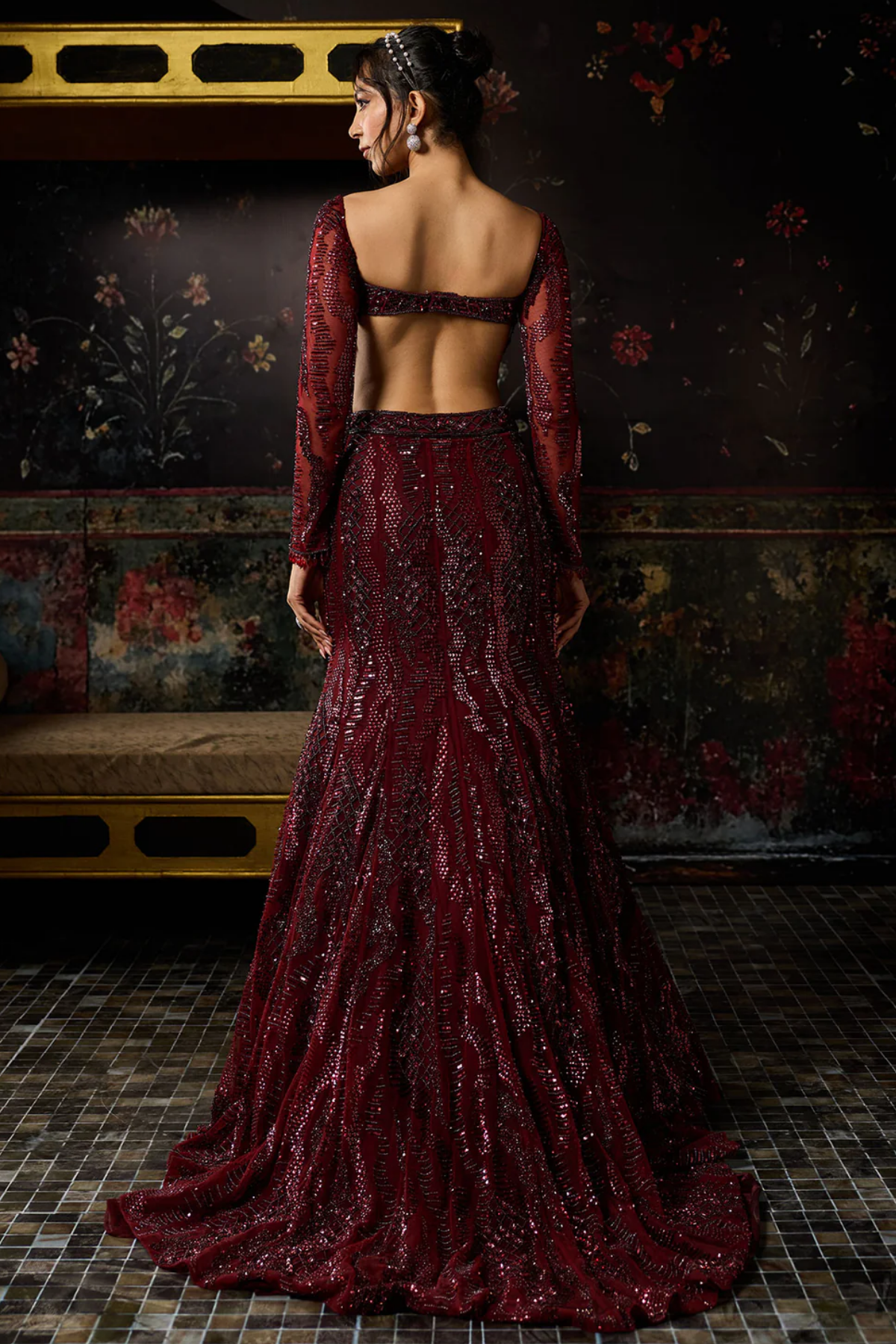MAROON EMBELLISHED MERMAID LEHENAG SET