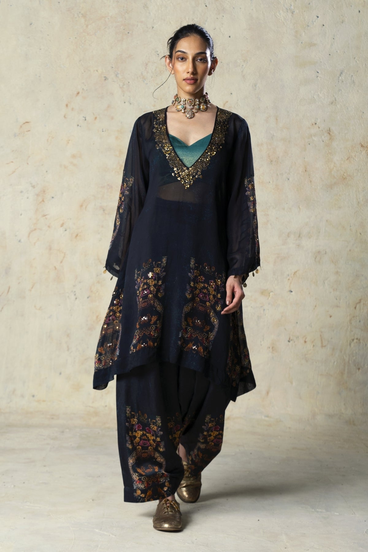 Printed Black Pant Set