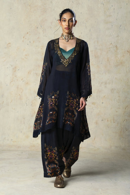 Printed Black Pant Set