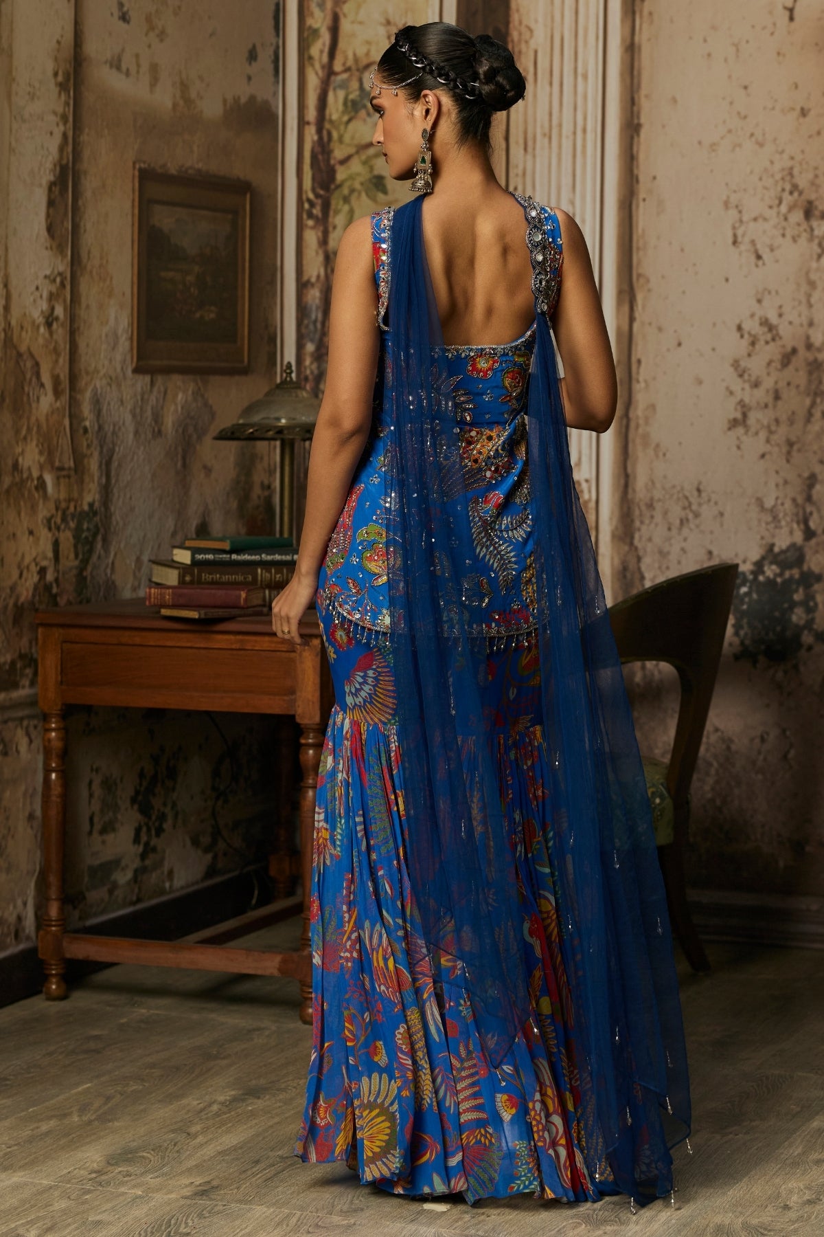 ELECTRIC BLUE PRINTED HIGHLIGHTED KURTI WITH GHARARA SET