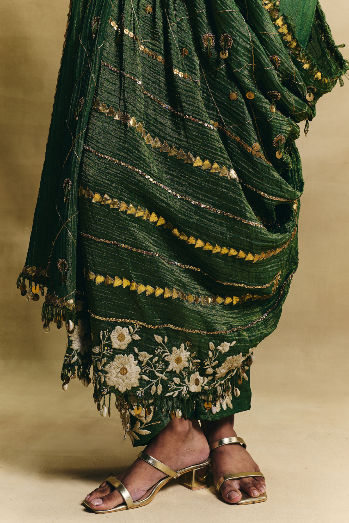 Green waistcoat saree set