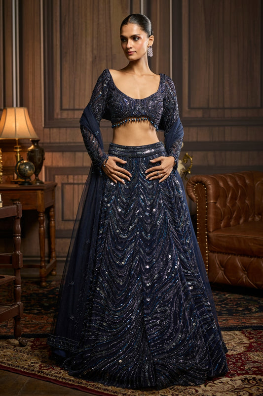 MIDNIGHT BLUE EMBELLISHED LEHENGA SET