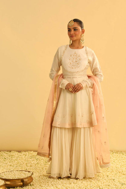 Shahana - Daisy Ivory Peplum Kurta with Garara and Dupatta