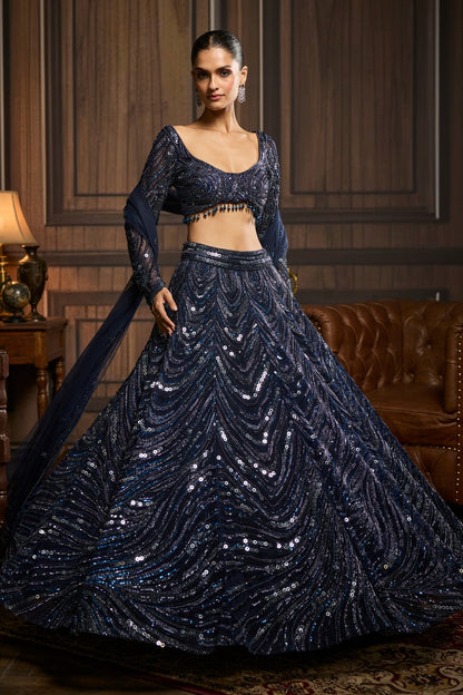 MIDNIGHT BLUE EMBELLISHED LEHENGA SET