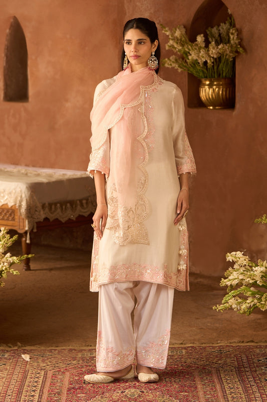 Hani - Daisy Ivory With Pink A-line Kurta With Salwar And Dupatta