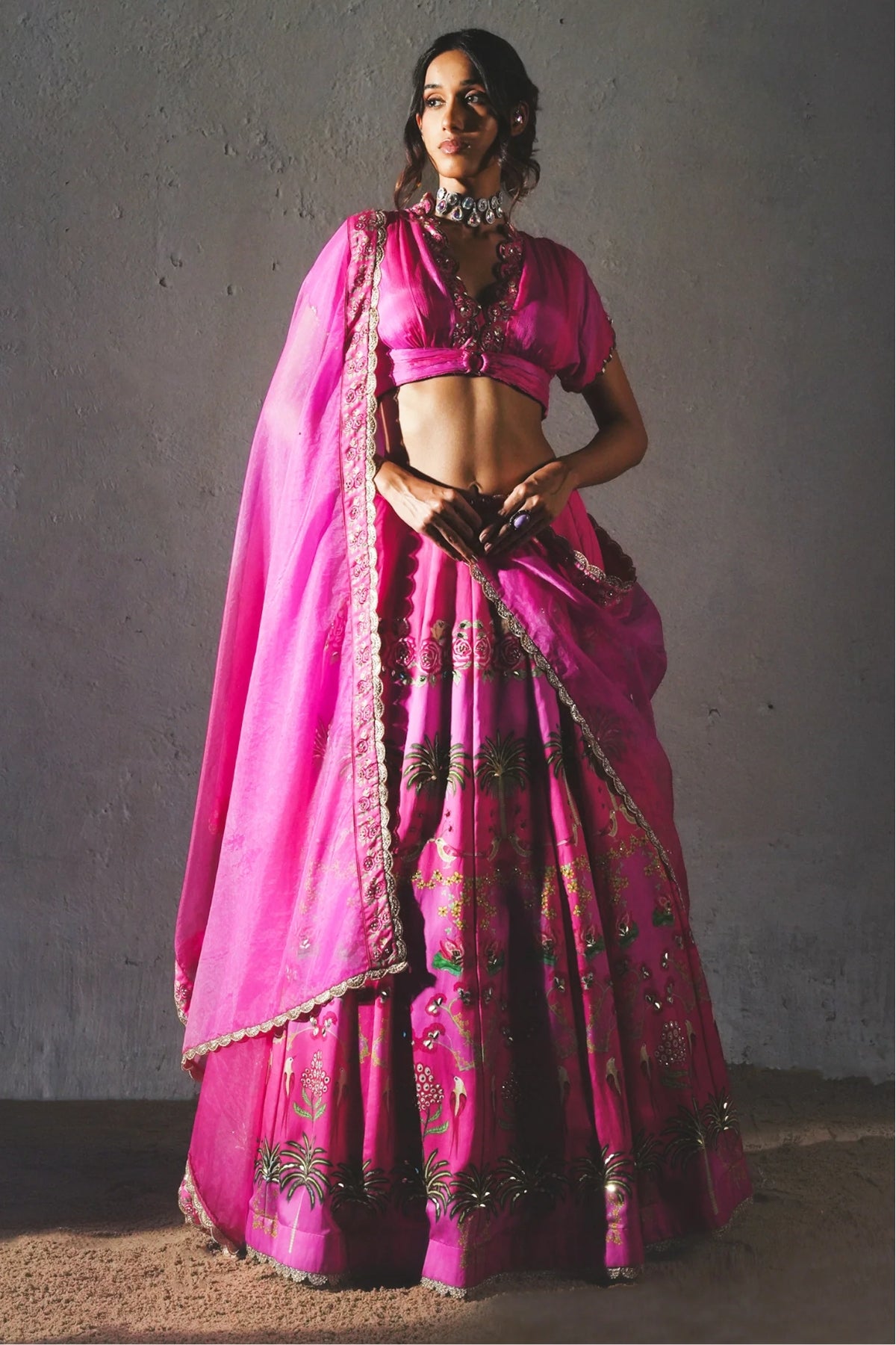 Pink Chiffon Lehenga Set