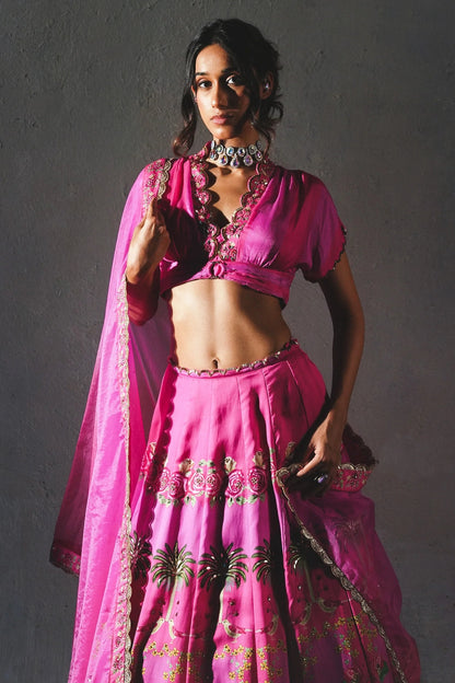 Pink Chiffon Lehenga Set