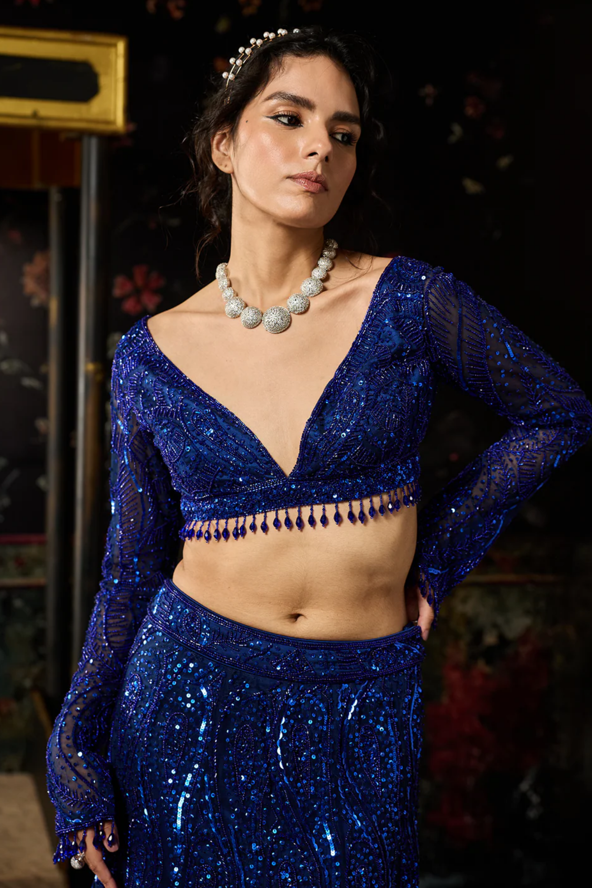 ELECTRIC BLUE EMBELLISHED MERMAID SKIRT SET