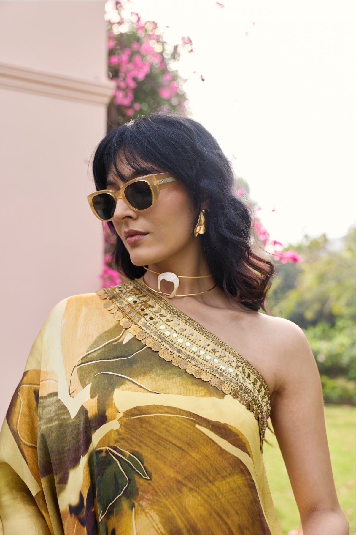 BUTTER YELLOW FLORAL, ONE SHOULDER KAFTAN SET
