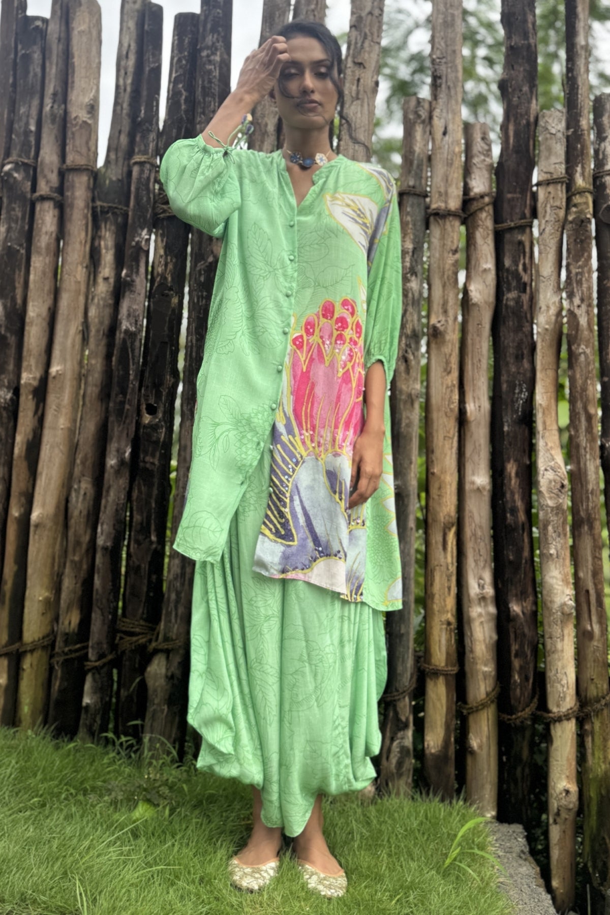 Mint Green Crepe Hand Embroidered Co-Ord Set