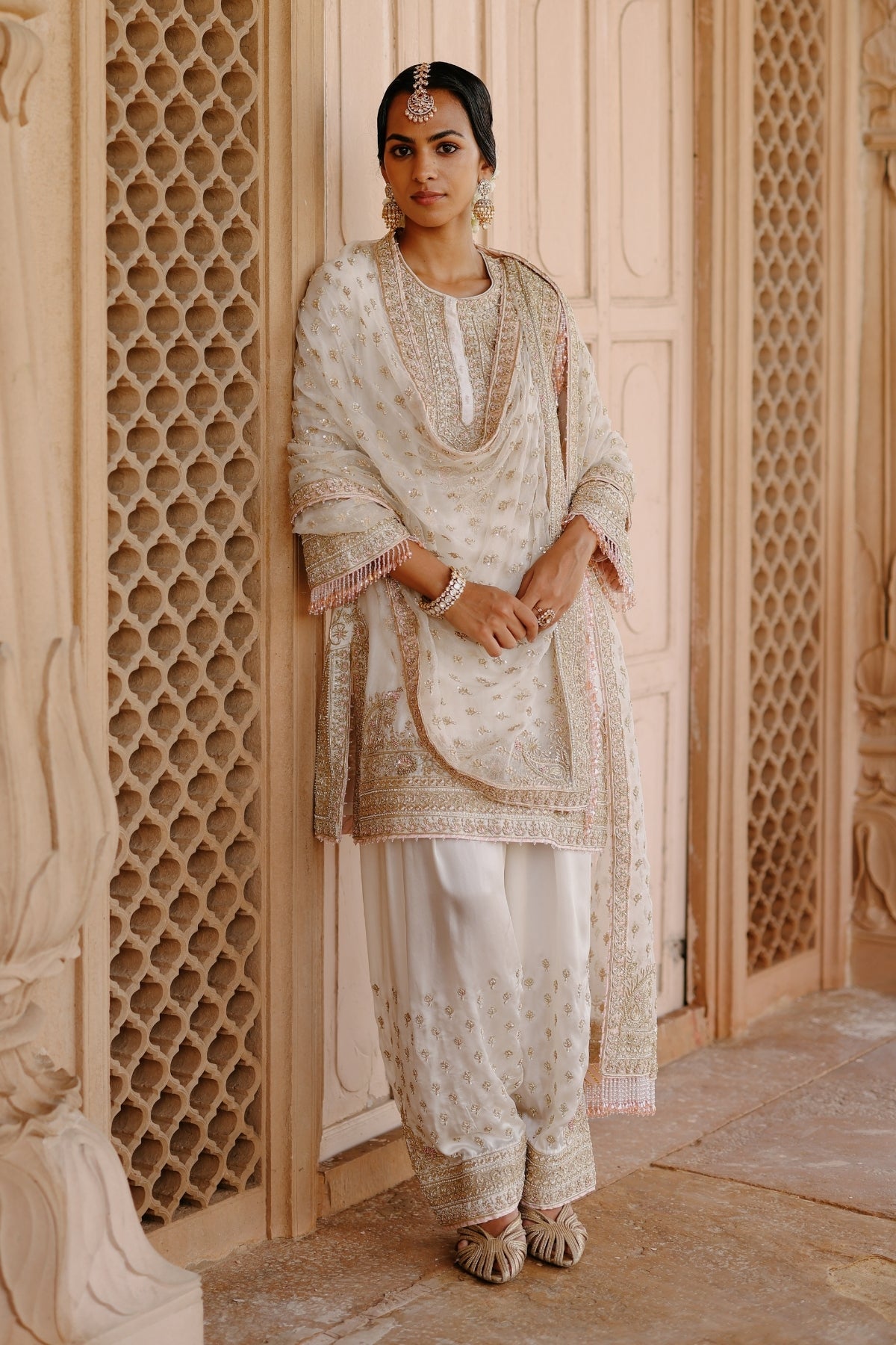 Ansha - Daisy Ivory Short Kurta Set with Salwar & Dupatta