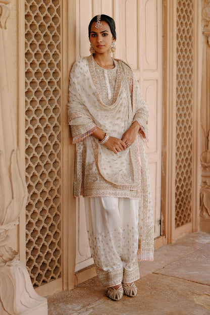 Ansha - Daisy Ivory Short Kurta Set with Salwar & Dupatta