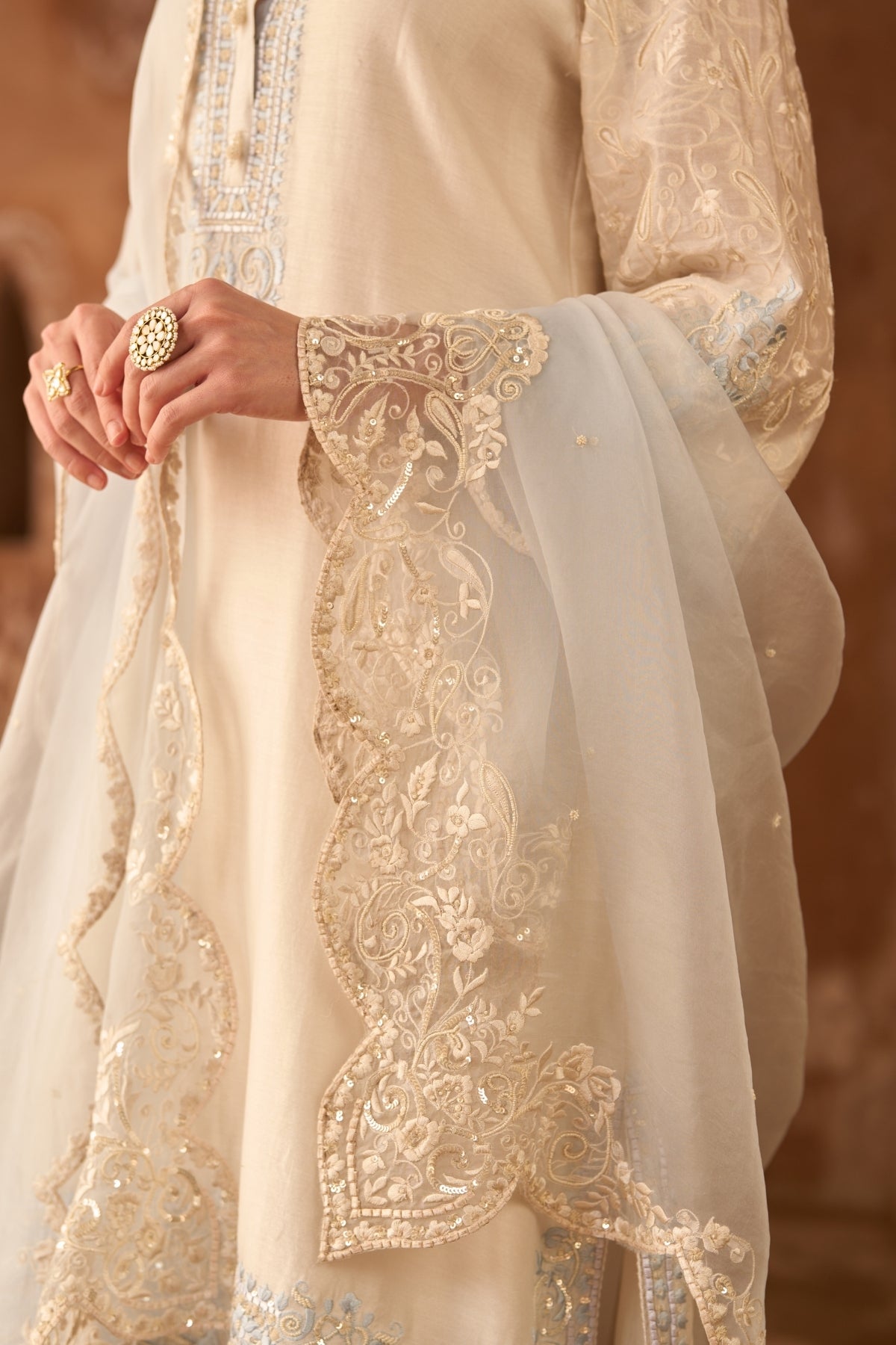 Anam - Daisy Ivory With Blue A-line Kurta With Salwar And Dupatta