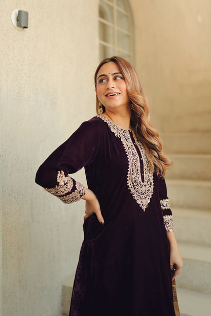 Zyra - Silk Velvet Short Kurta with Salwar