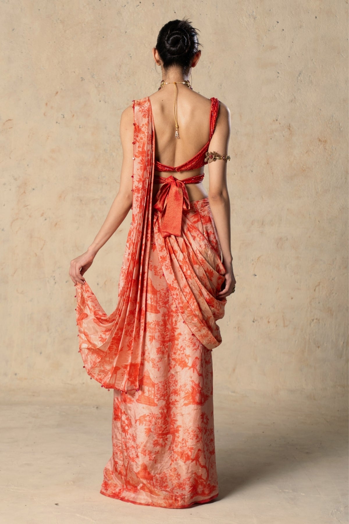 Printed Red Tissue Saree
