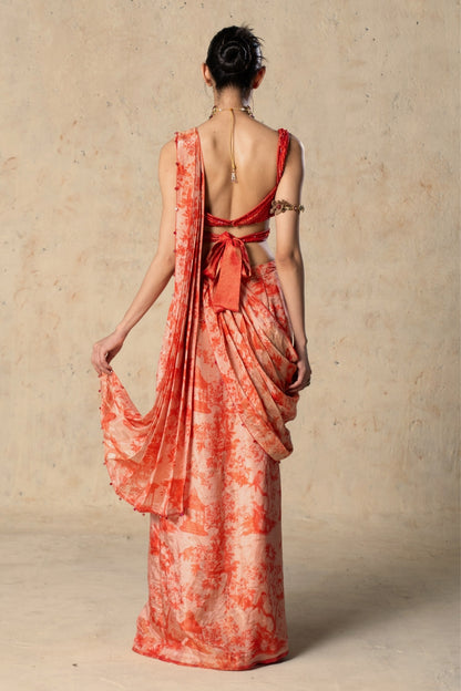Printed Red Tissue Saree