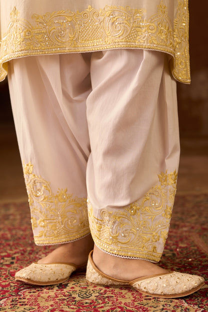 Hani - Daisy Ivory With Lemon Yellow A-line Kurta With Salwar And Dupatta