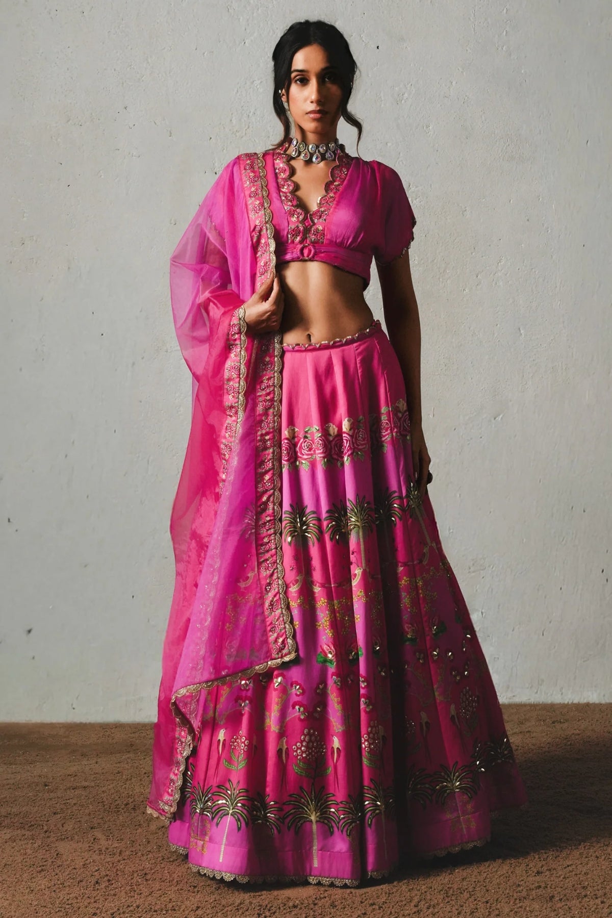 Pink Chiffon Lehenga Set