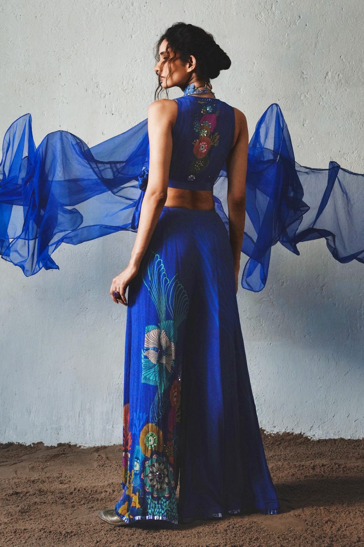 Blue Chiffon Flared Pant Set