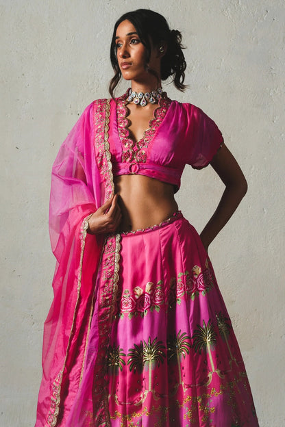 Pink Chiffon Lehenga Set