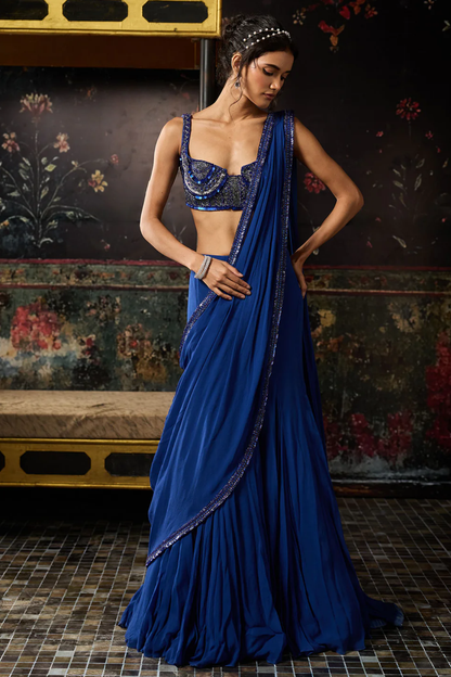 ELECTRIC BLUE MERMAID SKIRT SAREE SET