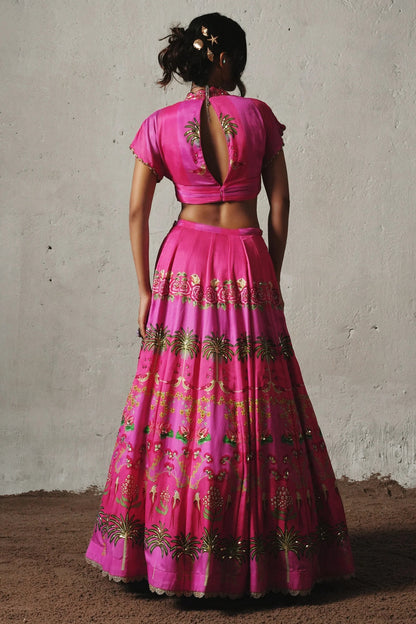 Pink Chiffon Lehenga Set