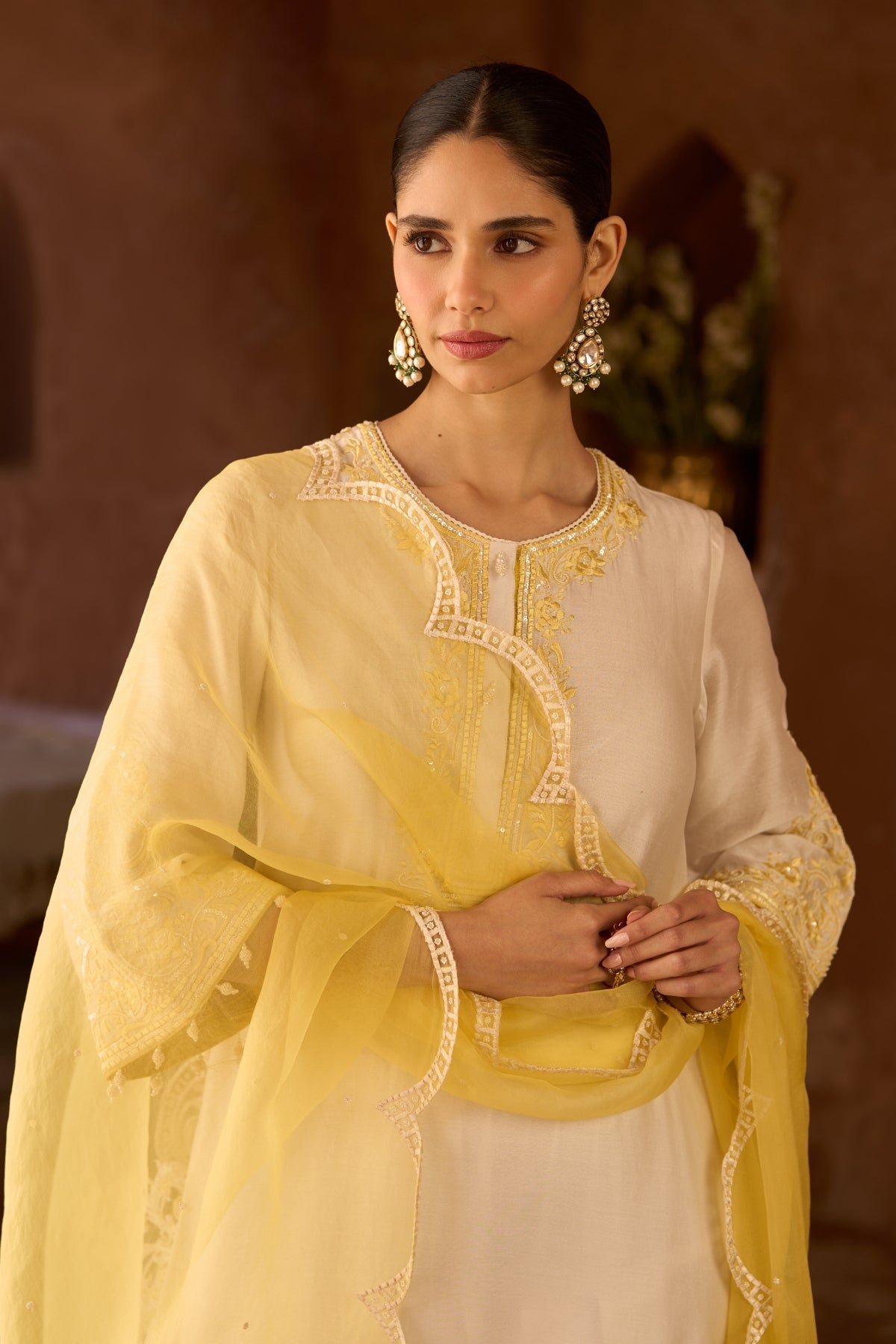 Hani - Daisy Ivory With Lemon Yellow A-line Kurta With Salwar And Dupatta
