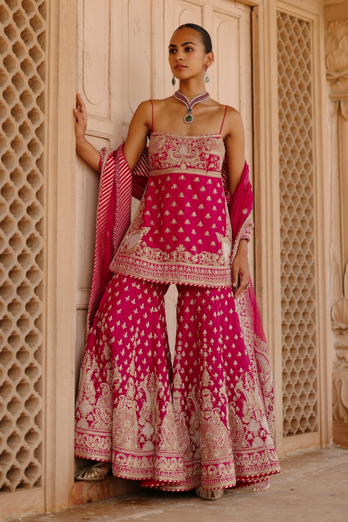 Nisbat - Hot Pink Kurta Set with Garara & Dupatta