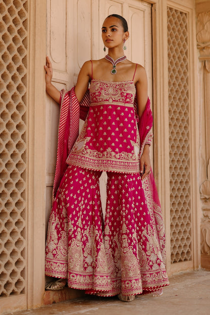 Nisbat - Hot Pink Kurta Set with Garara & Dupatta