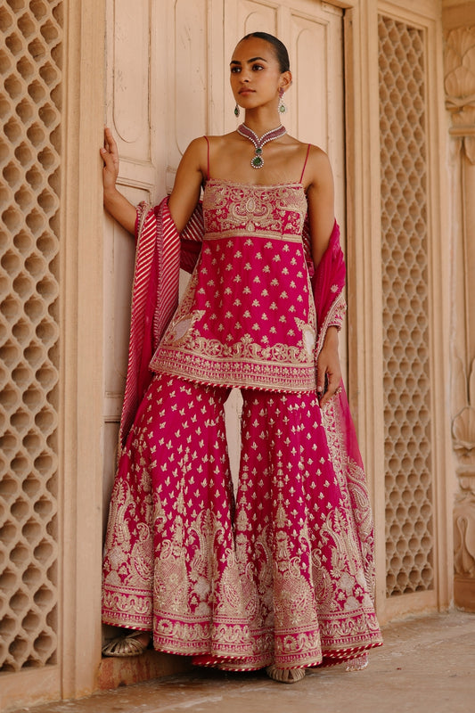 Nisbat - Hot Pink Kurta Set with Garara & Dupatta