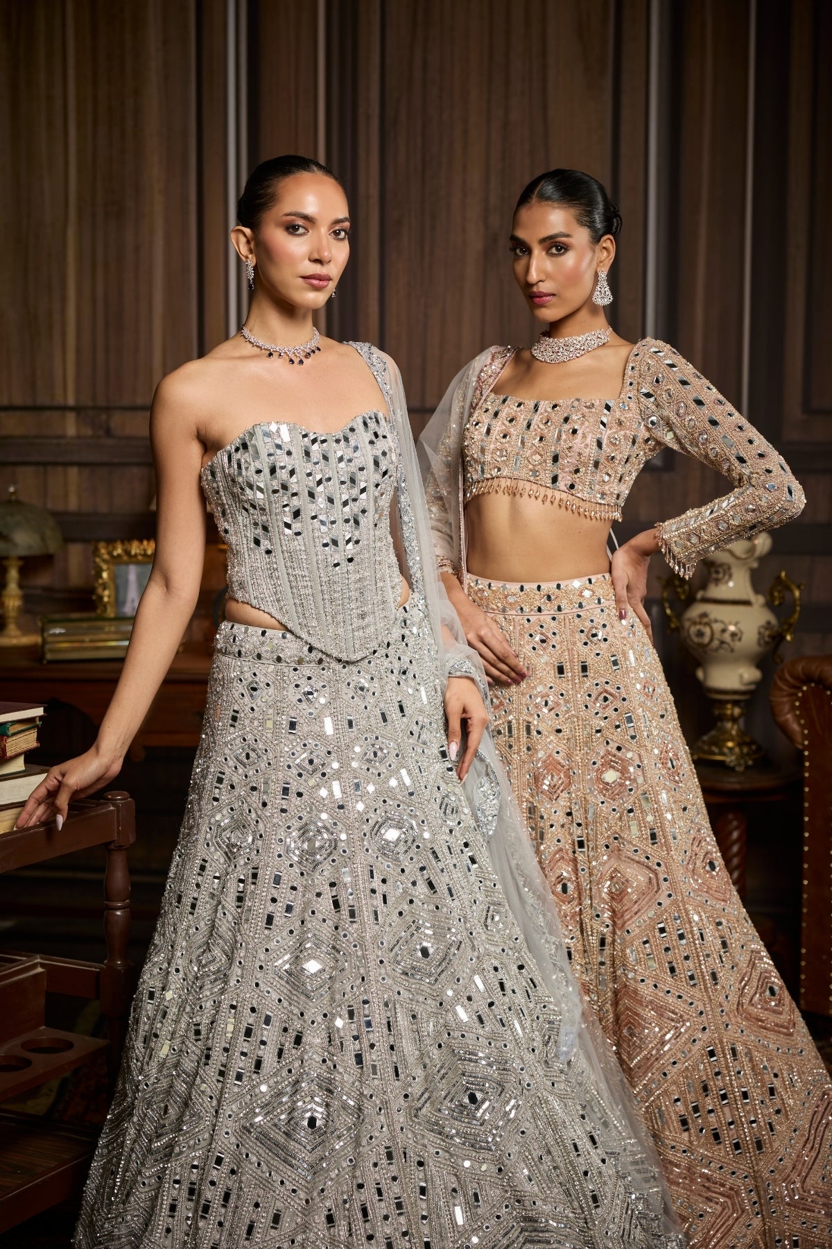 Blush Pink Embellished Mirrorwork  Lehenga Set