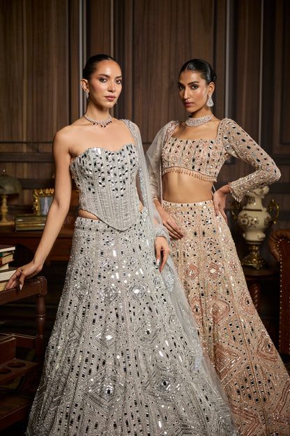 Blush Pink Embellished Mirrorwork  Lehenga Set
