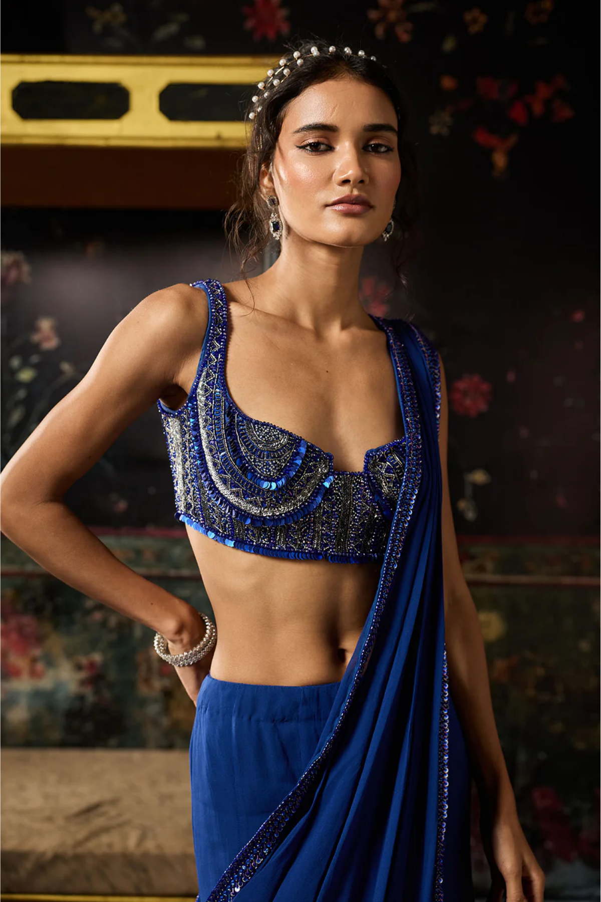 ELECTRIC BLUE MERMAID SKIRT SAREE SET