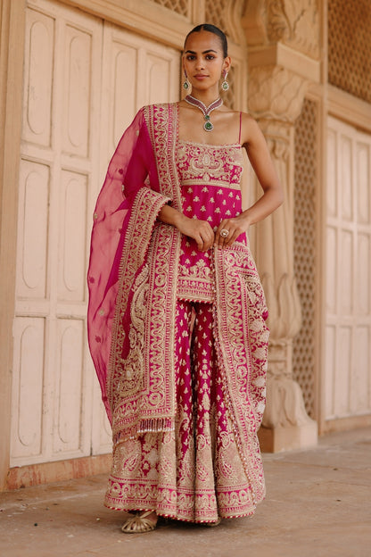 Nisbat - Hot Pink Kurta Set with Garara & Dupatta