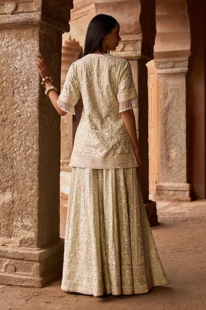 Heer - Mint Green Short Kurta With Sharara And Dupatta