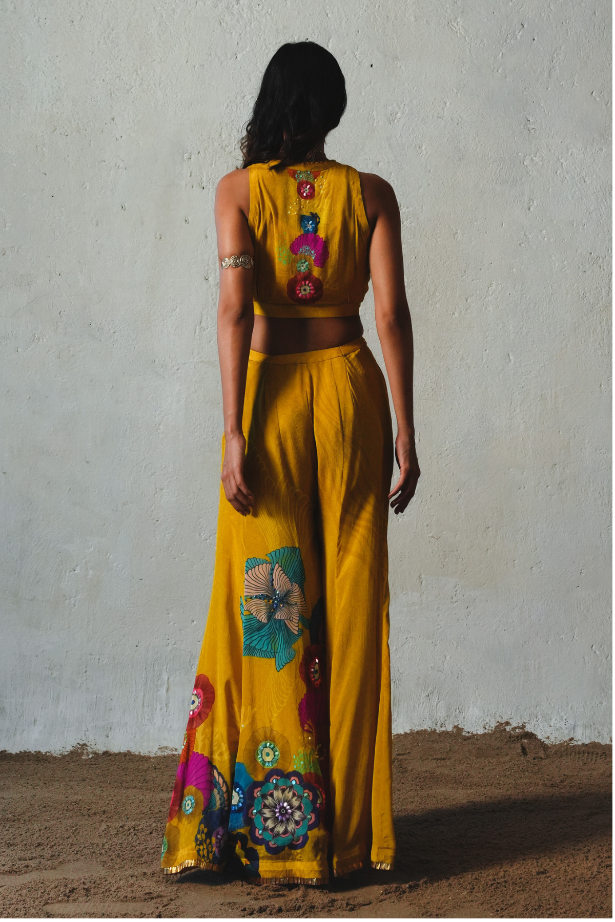 Yellow Chiffon Flared Pant Set